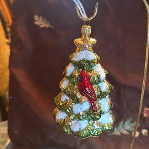 🐈‍⬛ Cardinal on Christmas Tree vintage Made in Poland ornament